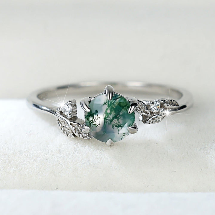 Anello avvolgente con foglia di agata muschiata naturale Olivenorma