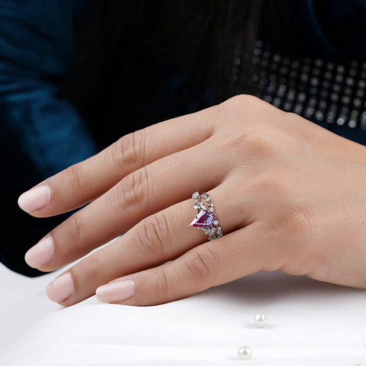 Anello Olivenorma 2 pezzi in alessandrite naturale taglio diamante