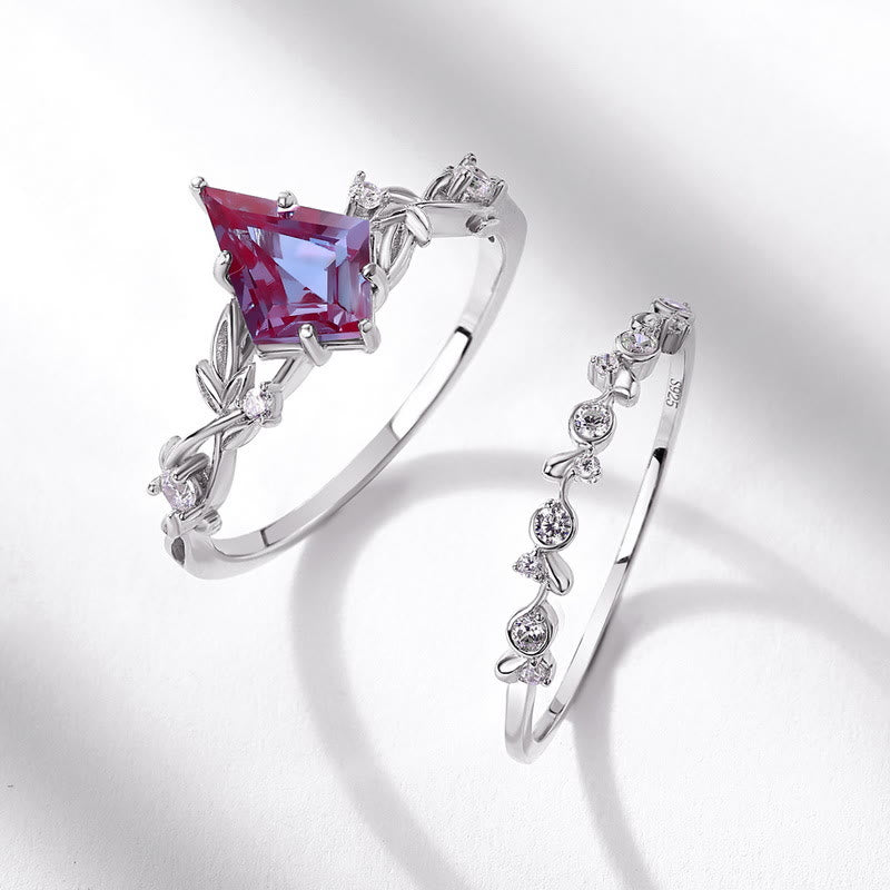 Anello Olivenorma 2 pezzi in alessandrite naturale taglio diamante