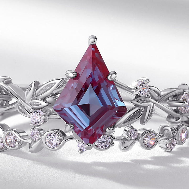 Anello Olivenorma 2 pezzi in alessandrite naturale taglio diamante