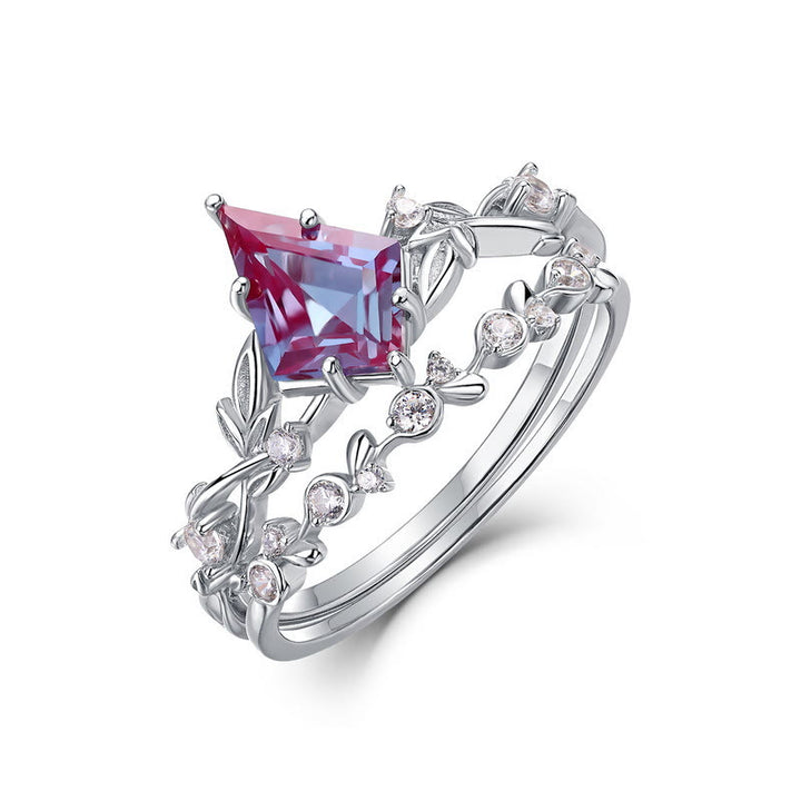 Anello Olivenorma 2 pezzi in alessandrite naturale taglio diamante