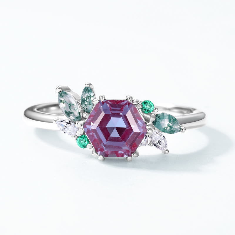 Anello a taglio esagonale geometrico in alessandrite naturale Olivenorma