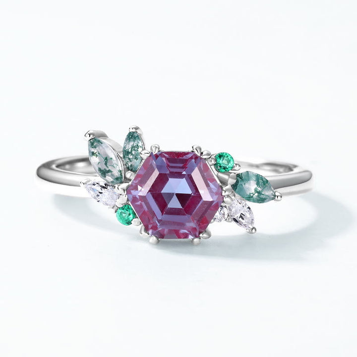 Anello a taglio esagonale geometrico in alessandrite naturale Olivenorma