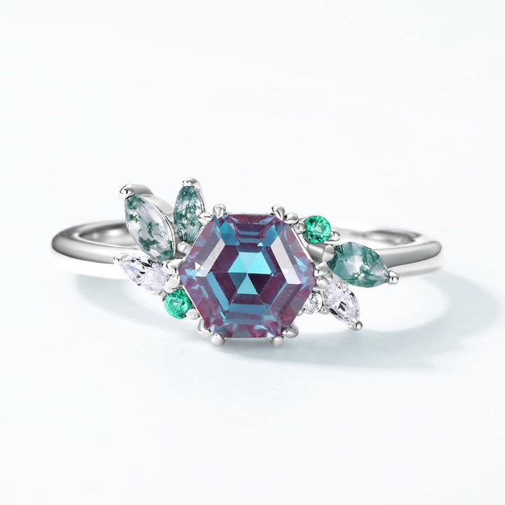 Anello a taglio esagonale geometrico in alessandrite naturale Olivenorma
