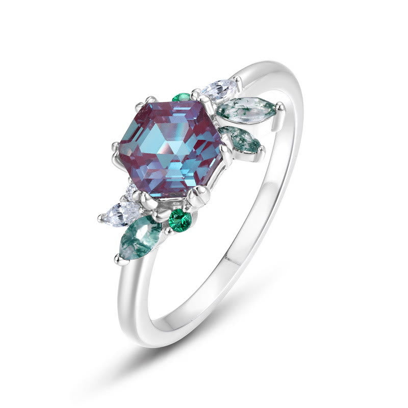 Anello a taglio esagonale geometrico in alessandrite naturale Olivenorma
