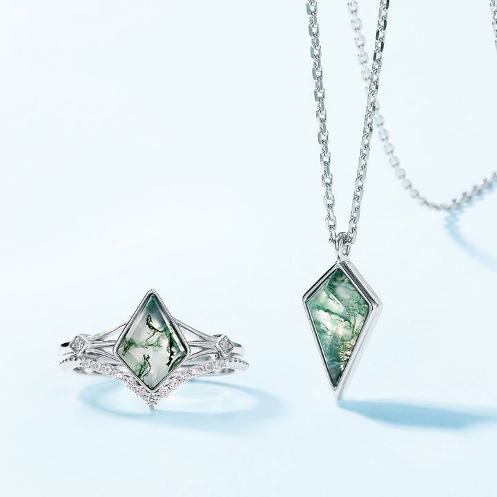 Set di gioielli in agata muschiata naturale taglio aquilone Olivenorma