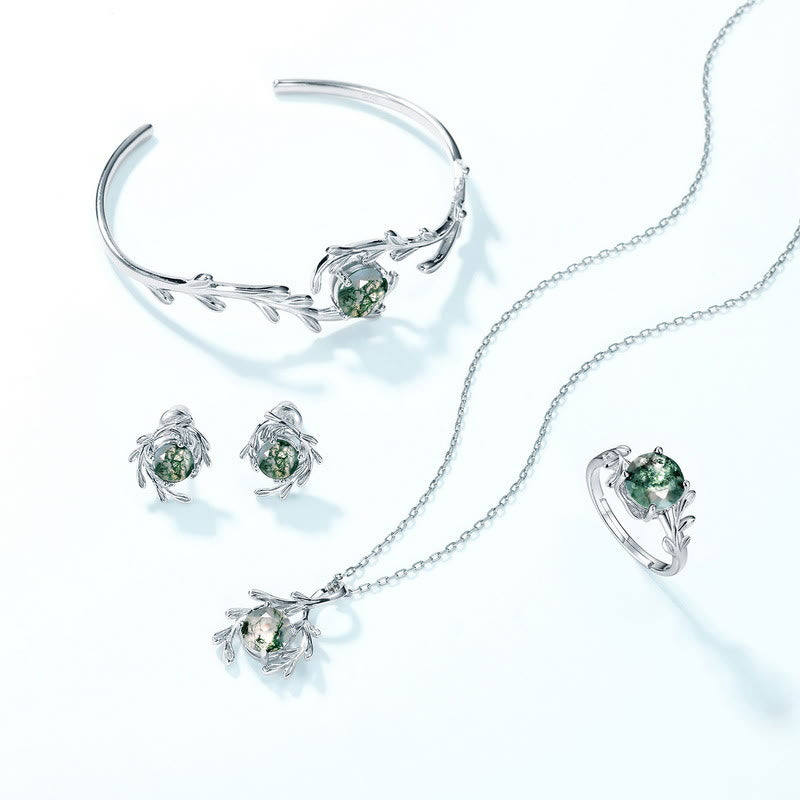 Olivenorma Set di gioielli con foglie di agata muschiata naturale - Set di gioielli - image 0