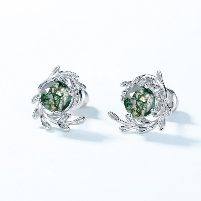 Olivenorma Set di gioielli con foglie di agata muschiata naturale