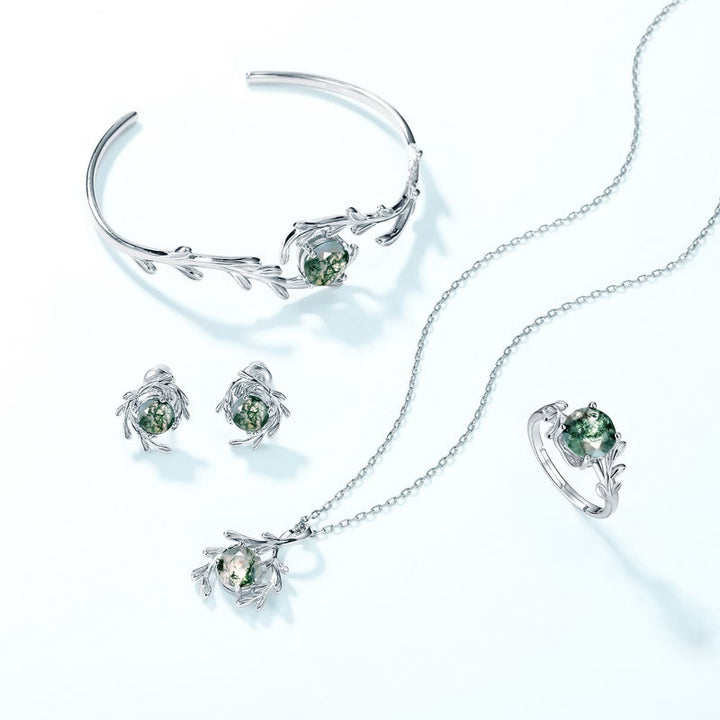 Olivenorma Set di gioielli con foglie di agata muschiata naturale