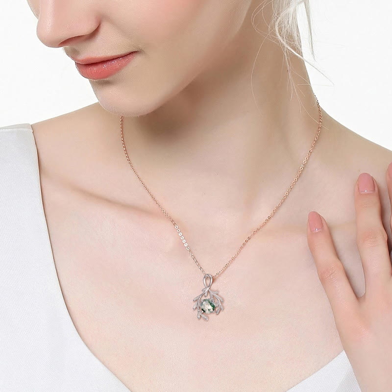 Olivenorma Set di gioielli con foglie di agata muschiata naturale