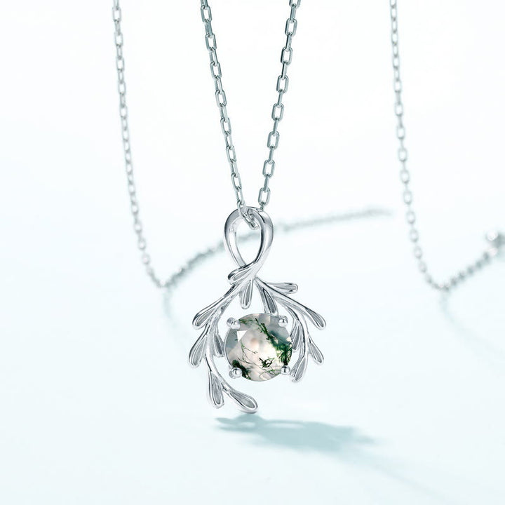 Olivenorma Set di gioielli con foglie di agata muschiata naturale