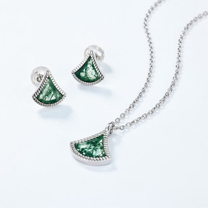 Set di gioielli in agata muschiata a forma di foglia di ginkgo Olivenorma