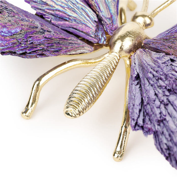 Olivenorma Decorazione con pietra preziosa a forma di farfalla in tormalina viola naturale elettroplaccata
