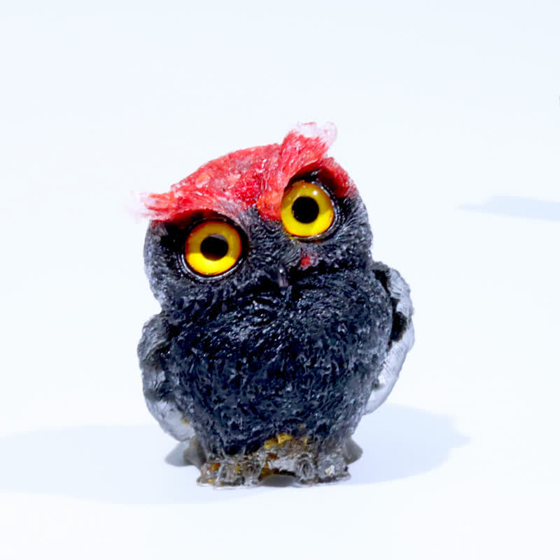 Decorazione in pietra preziosa con statuetta di gufo di cristallo guardiano saggio Olivenorma - Corallo rosso e ossidiana - 2,08''(L) * 1,57''(W) * 1,45''(H) - image 87