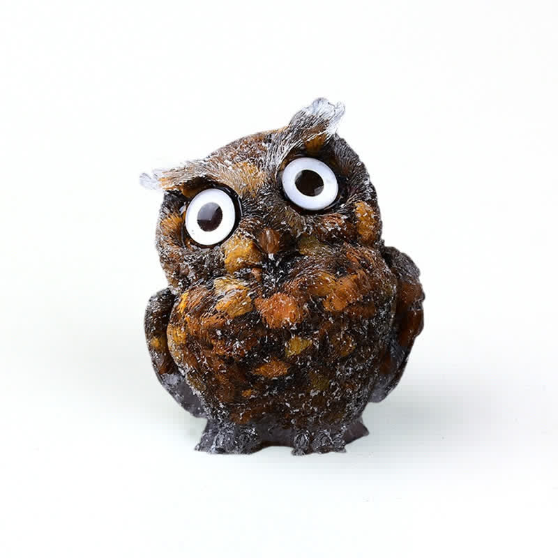 Decorazione in pietra preziosa con statuetta di gufo di cristallo guardiano saggio Olivenorma - Occhio di tigre#Occhio bianco - 2,08''(L) * 1,57''(W) * 1,45''(H) - image 8