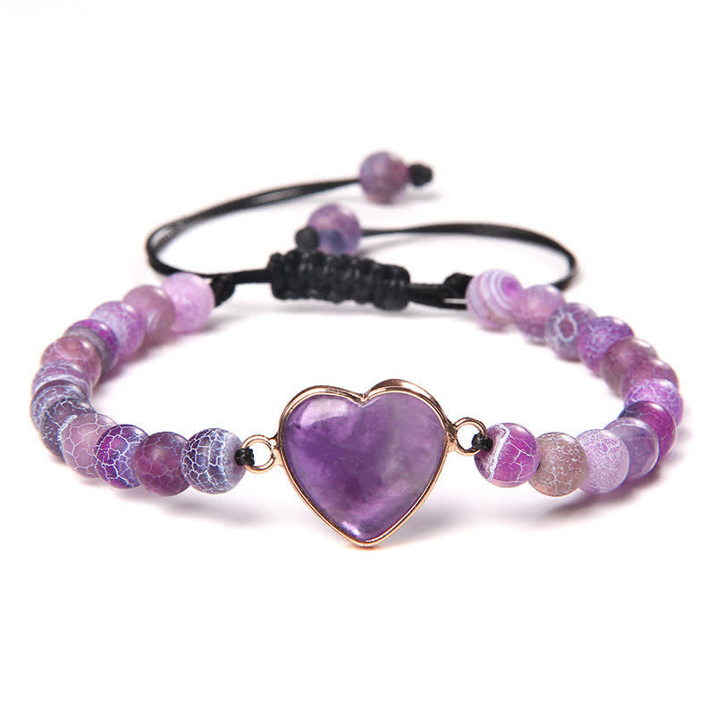 Bracciale intrecciato in quarzo naturale curativo con pietra dell'imperatore a forma di cuore Olivenorma - Ametista e agata viola invecchiata #corda nera - image 22
