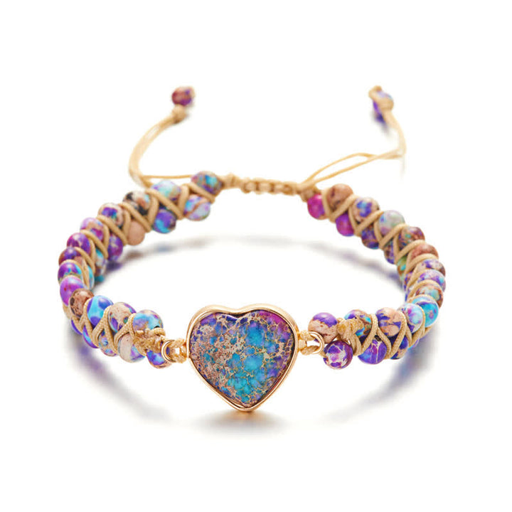 Bracciale intrecciato in quarzo naturale curativo con pietra dell'imperatore a forma di cuore Olivenorma - Pietra dell'imperatore viola #intrecciata - image 26