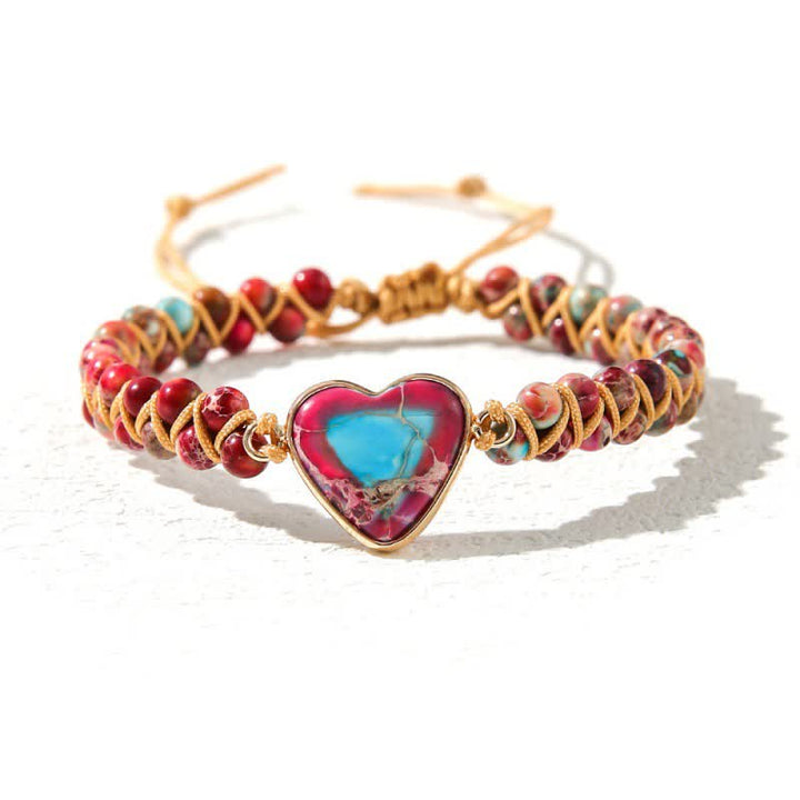 Bracciale intrecciato in quarzo naturale curativo con pietra dell'imperatore a forma di cuore Olivenorma - Pietra dell'imperatore rossa e blu #intrecciata - image 33