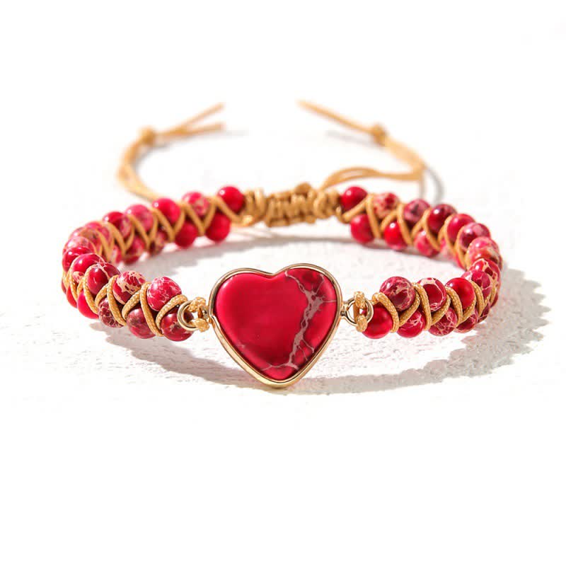 Bracciale intrecciato in quarzo naturale curativo con pietra dell'imperatore a forma di cuore Olivenorma - Pietra dell'imperatore rosso rosa #intrecciata - image 32