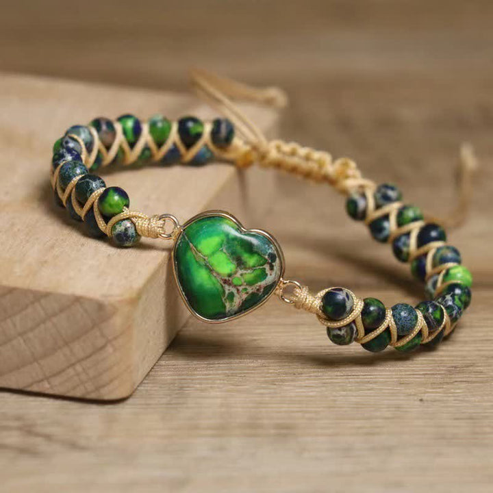Bracciale intrecciato in quarzo naturale curativo con pietra dell'imperatore a forma di cuore Olivenorma - Pietra verde dell'imperatore - image 48