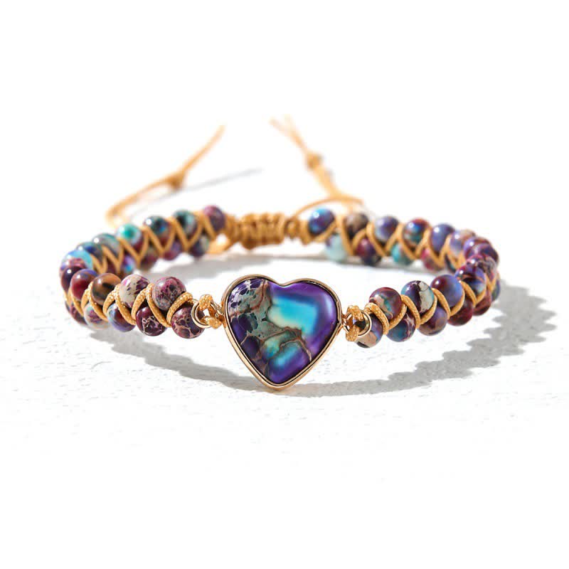 Bracciale intrecciato in quarzo naturale curativo con pietra dell'imperatore a forma di cuore Olivenorma - Pietra dell'imperatore viola scuro #Braideds - image 35
