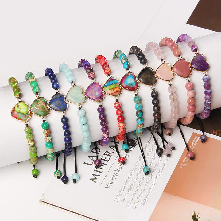 Bracciale intrecciato in quarzo naturale curativo con pietra dell'imperatore a forma di cuore Olivenorma - image 0