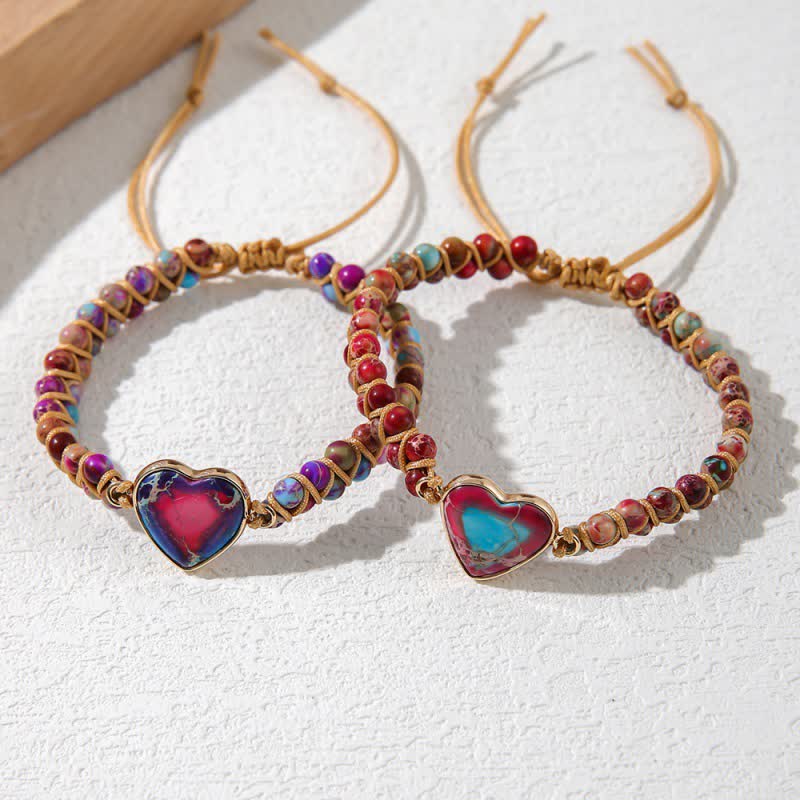 Bracciale intrecciato in quarzo naturale curativo con pietra dell'imperatore a forma di cuore Olivenorma - image 52