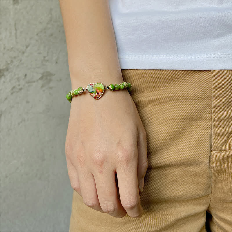 Bracciale intrecciato in quarzo naturale curativo con pietra dell'imperatore a forma di cuore Olivenorma - image 1