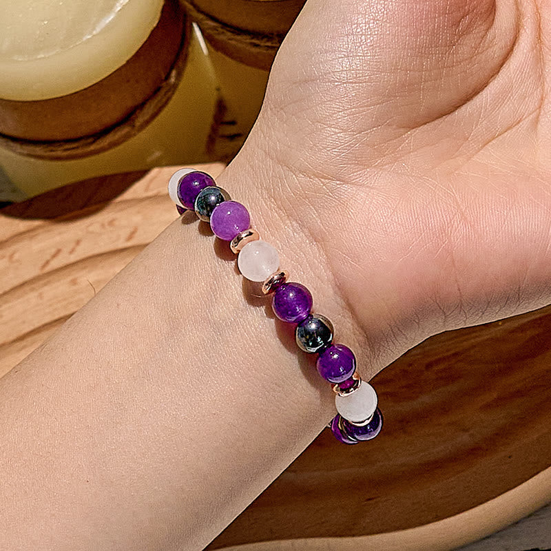 Bracciale Olivenorma con perline di ametista, quarzo rosa ematite 