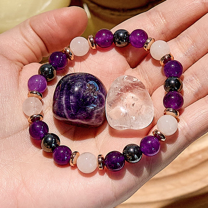 Bracciale Olivenorma con perline di ametista, quarzo rosa ematite 