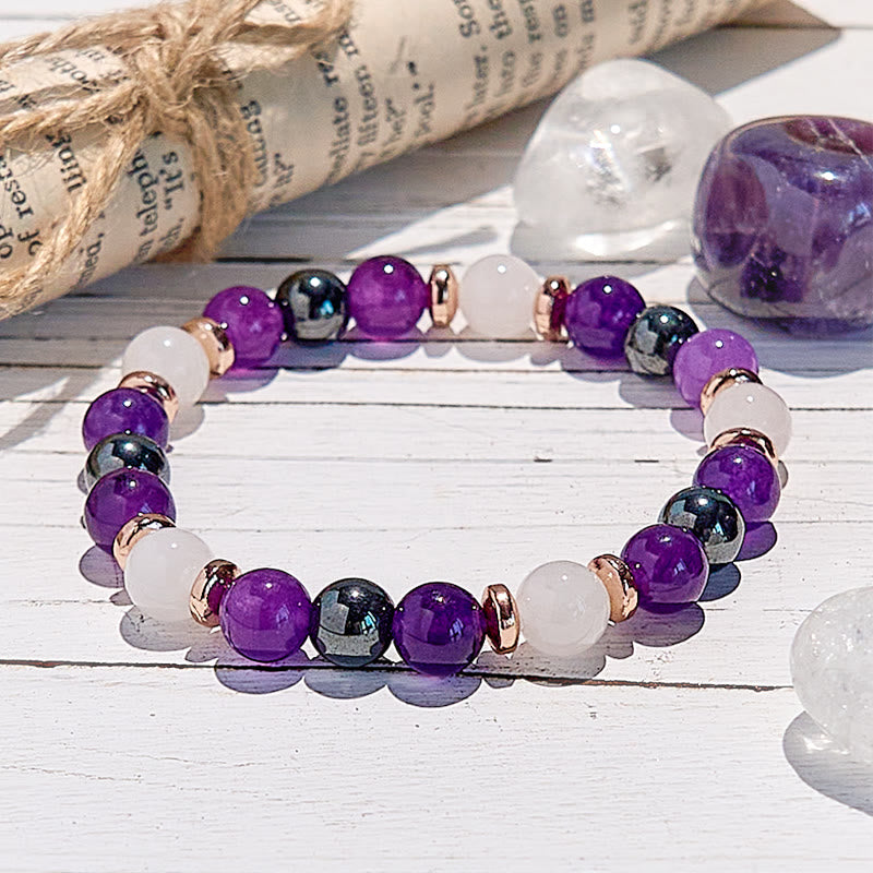 Bracciale Olivenorma con perline di ametista, quarzo rosa ematite 