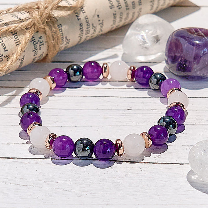 Bracciale Olivenorma con perline di ametista, quarzo rosa ematite 