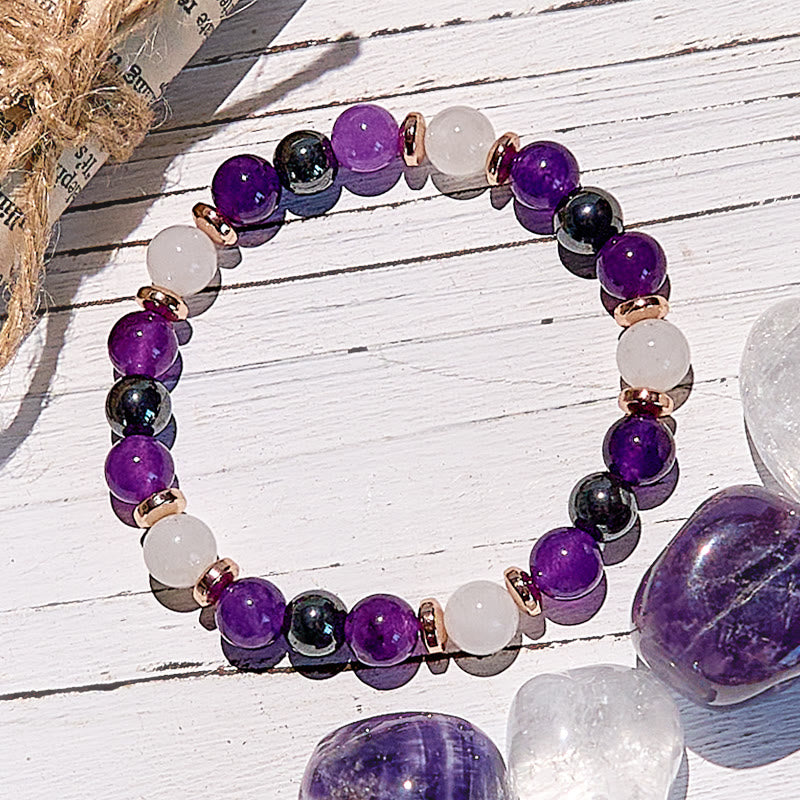 Bracciale Olivenorma con perline di ametista, quarzo rosa ematite 