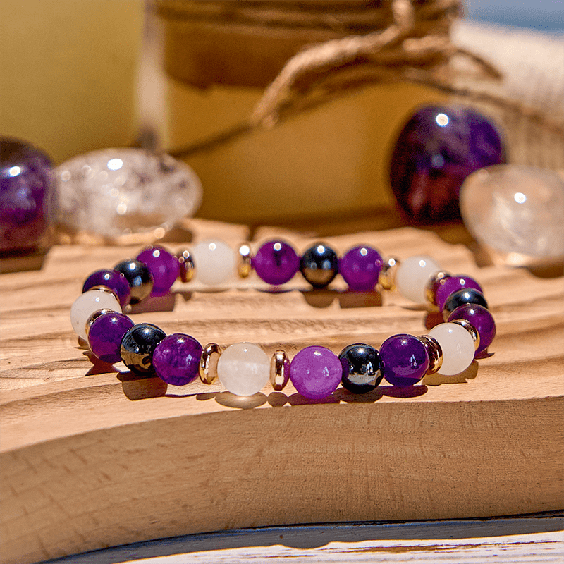 Bracciale Olivenorma con perline di ametista, quarzo rosa ematite 