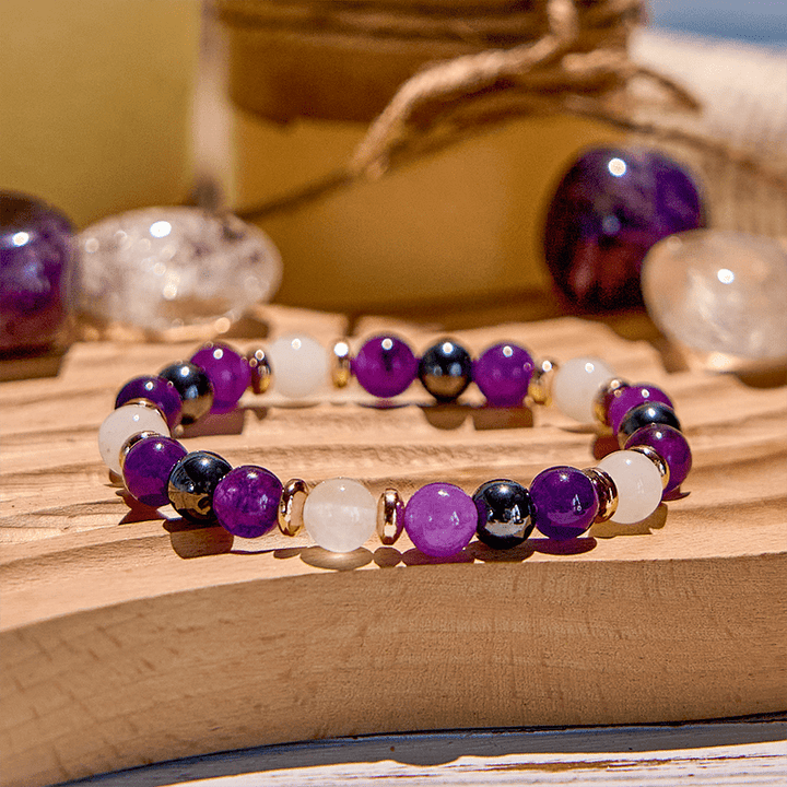 Bracciale Olivenorma con perline di ametista, quarzo rosa ematite 
