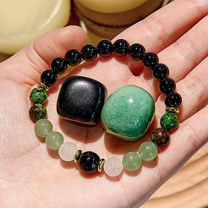 Bracciale di perline in ossidiana avventurina verde naturale Olivenorma 