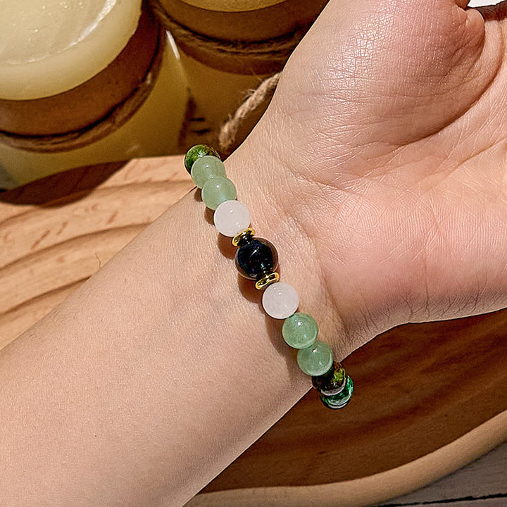 Bracciale di perline in ossidiana avventurina verde naturale Olivenorma 