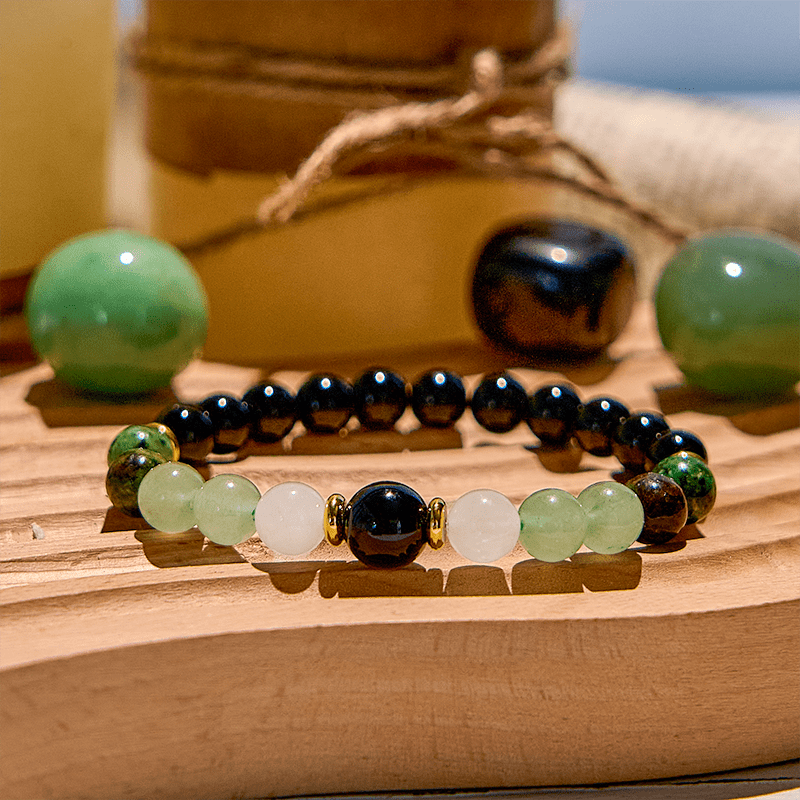 Bracciale di perline in ossidiana avventurina verde naturale Olivenorma 