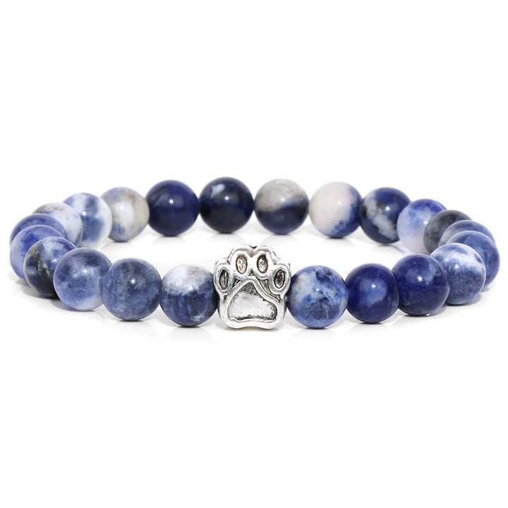 Bracciale con ciondolo a forma di zampa di cane con perline in pietra naturale Olivenorma 