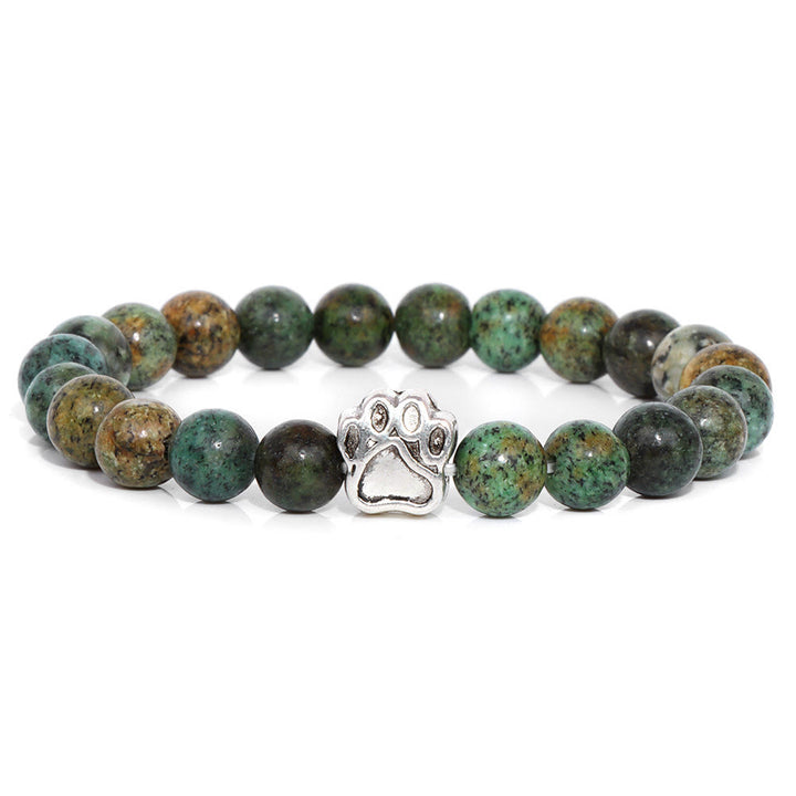 Bracciale con ciondolo a forma di zampa di cane con perline in pietra naturale Olivenorma 
