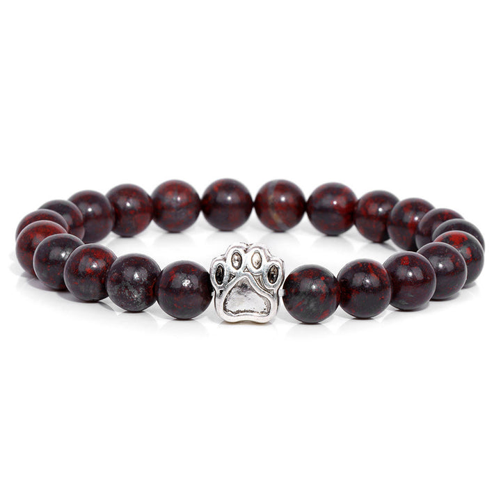 Bracciale con ciondolo a forma di zampa di cane con perline in pietra naturale Olivenorma 