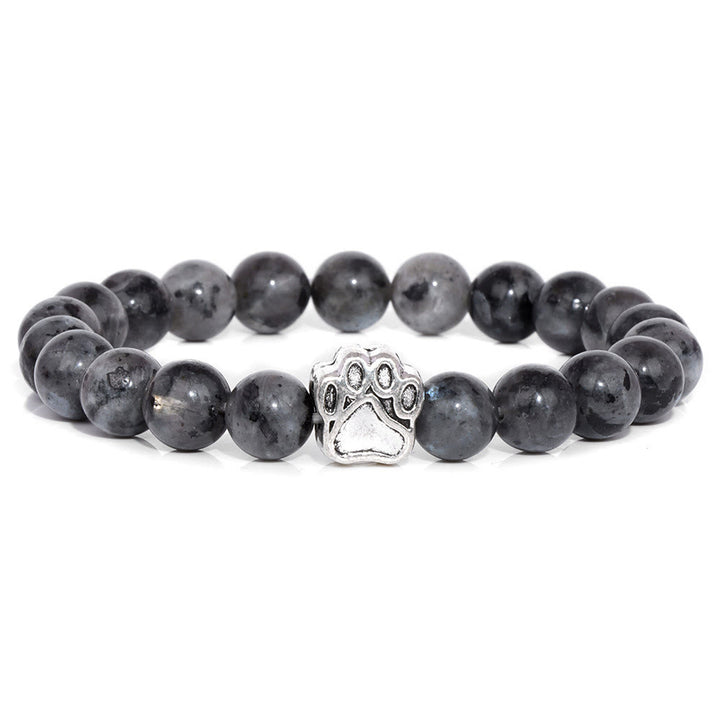 Bracciale con ciondolo a forma di zampa di cane con perline in pietra naturale Olivenorma 