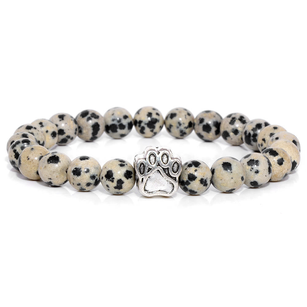Bracciale con ciondolo a forma di zampa di cane con perline in pietra naturale Olivenorma 