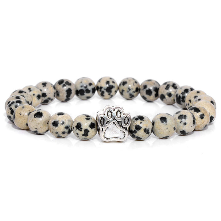 Bracciale con ciondolo a forma di zampa di cane con perline in pietra naturale Olivenorma 