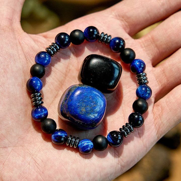 Braccialetto di perline in ematite naturale con occhio di tigre Olivenorma 