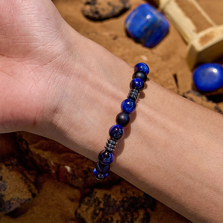Braccialetto di perline in ematite naturale con occhio di tigre Olivenorma 