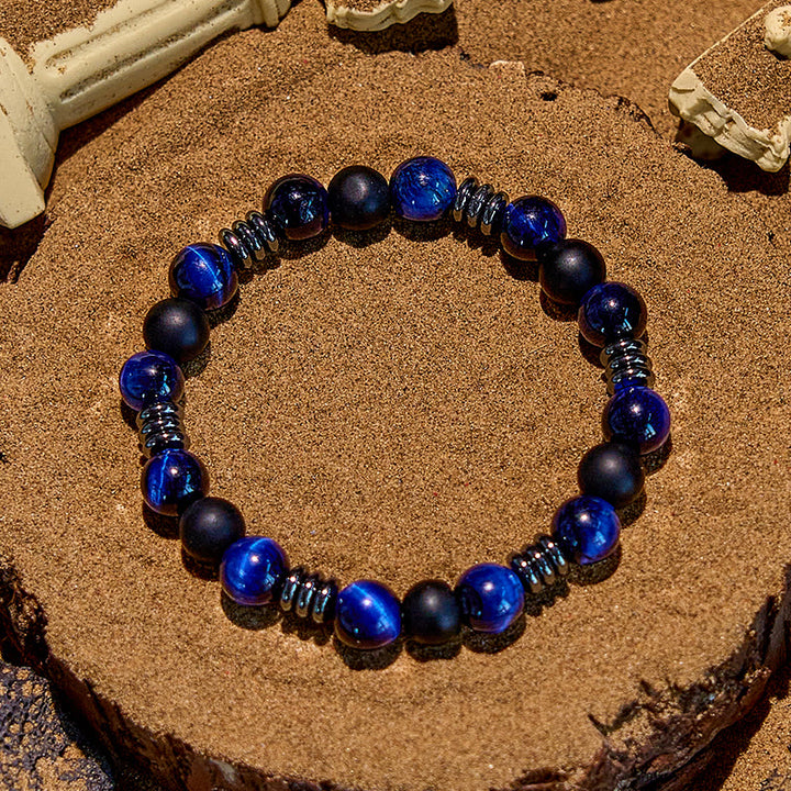 Braccialetto di perline in ematite naturale con occhio di tigre Olivenorma 