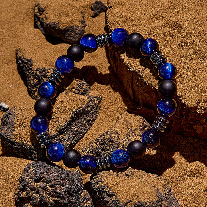 Braccialetto di perline in ematite naturale con occhio di tigre Olivenorma 