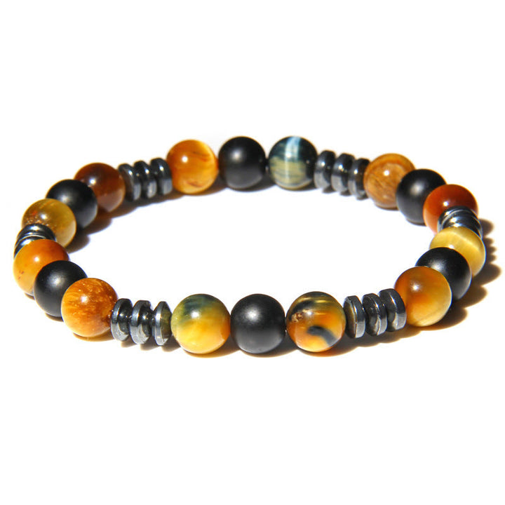 Braccialetto di perline in ematite naturale con occhio di tigre Olivenorma 