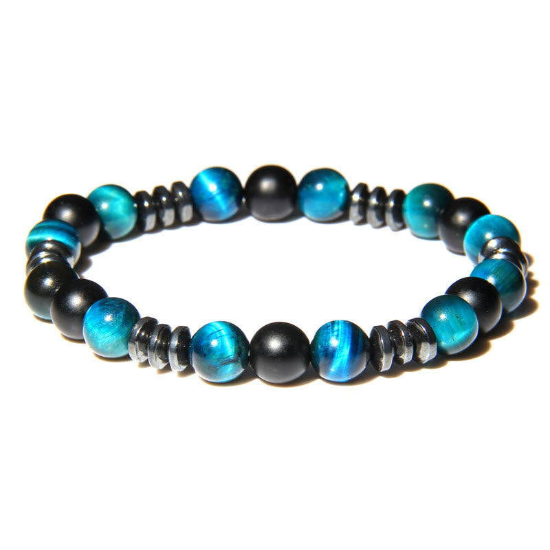 Braccialetto di perline in ematite naturale con occhio di tigre Olivenorma 